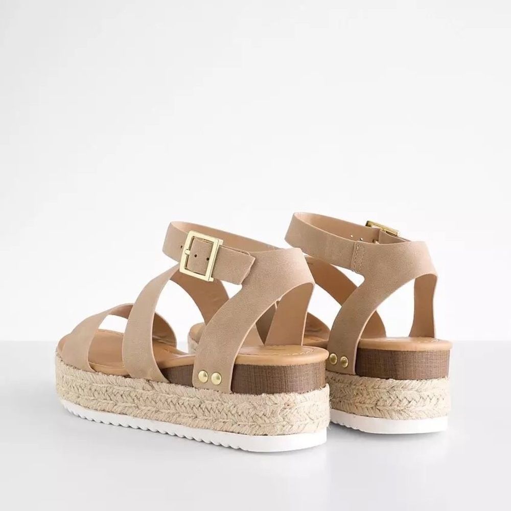 Soda Bryce Espadrille Platform Sandal in Taupe Strappy Faux Leather - Picture 6 of 8